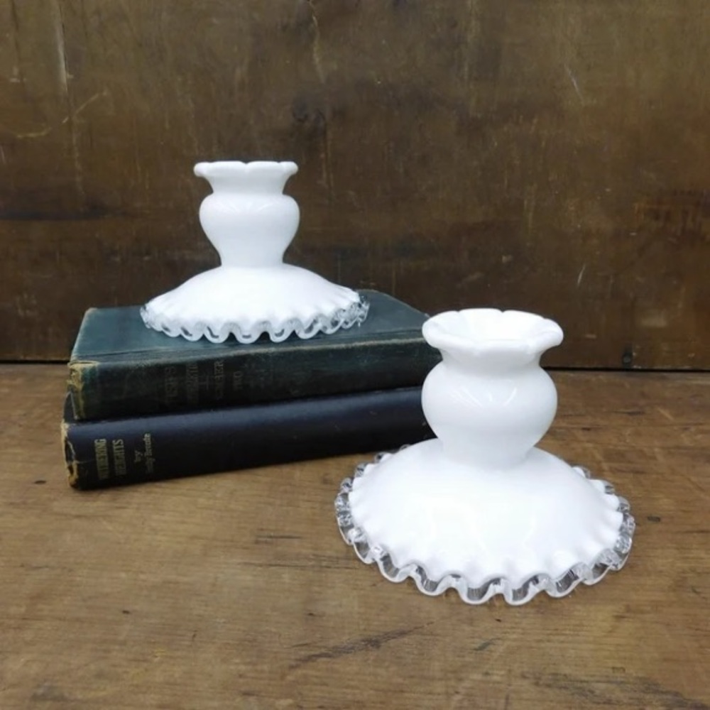 Vintage FENTON Glass Silvercrest Candlesticks